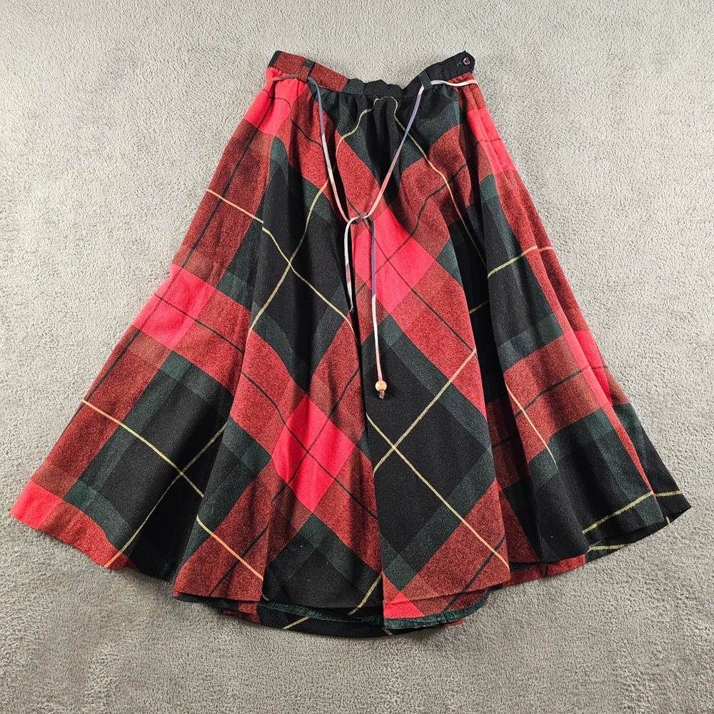 Summit Sportswear Vintage Red Green Plaid Midi Full Skirt Size 14 Retro Tartan